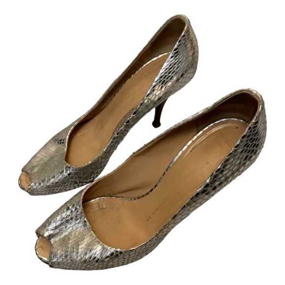 Giuseppe Zanotti Silver Python Embossed Peep Toe - Picture 2 of 13